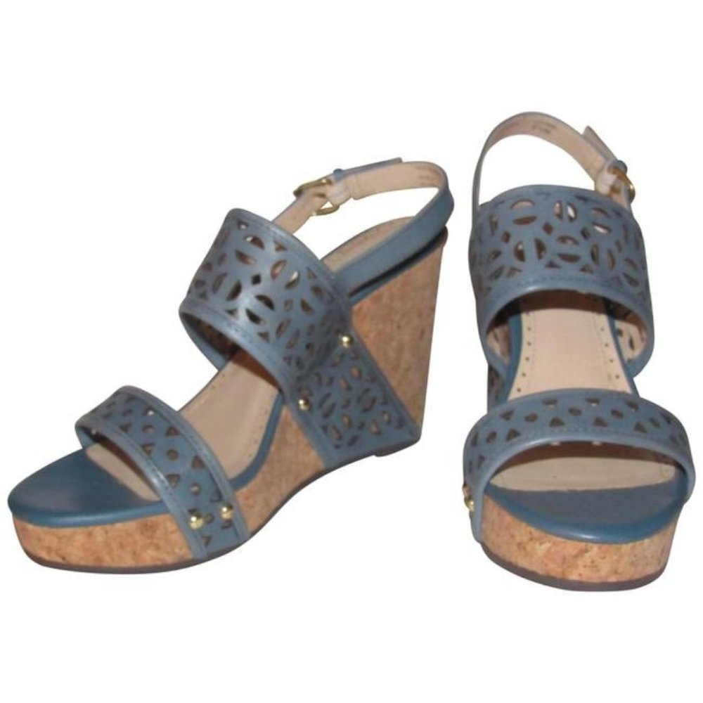 Adrienne Vittadini Slate Blue Leather Cork Wedge